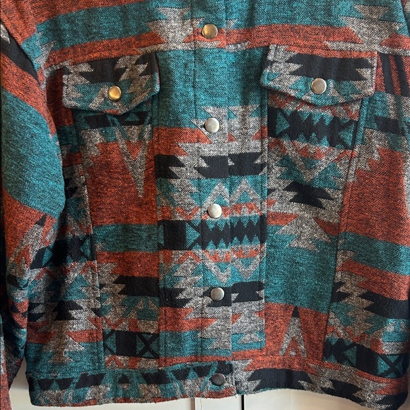 Women's Boho Aztec Western Pattern Button Up Jacket Shacket Large - Picture 4 of 16
